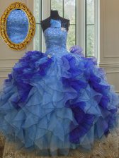  Beading and Ruffles 15th Birthday Dress Multi-color Lace Up Sleeveless Floor Length