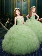 Cheap Straps Apple Green Ball Gowns Beading and Ruffles Pageant Gowns For Girls Lace Up Organza Sleeveless Floor Length