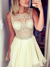 Classical Champagne Zipper Scoop Beading Evening Dress Chiffon Sleeveless