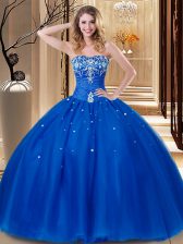  Beading and Embroidery Quinceanera Gown Royal Blue Lace Up Sleeveless Floor Length