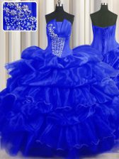 Stylish Sleeveless Beading and Ruffles and Pick Ups Lace Up 15 Quinceanera Dress