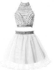  Beading Evening Dress Silver Zipper Sleeveless Mini Length