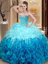  Beading and Ruffles Quince Ball Gowns Multi-color Lace Up Sleeveless Asymmetrical
