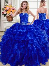 Cute Organza Sleeveless Floor Length Quinceanera Dress and Beading and Ruffles