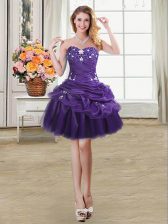 Dramatic Purple Lace Up Dress for Prom Beading and Appliques and Pick Ups Sleeveless Mini Length