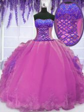 Discount Lilac Sleeveless Organza Lace Up Sweet 16 Dresses for Military Ball and Sweet 16 and Quinceanera
