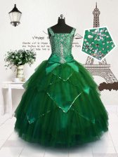  Floor Length Ball Gowns Sleeveless Dark Green Little Girls Pageant Dress Wholesale Lace Up