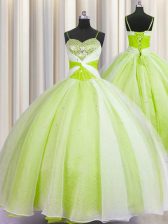  Spaghetti Straps Organza Sleeveless Floor Length Sweet 16 Dress and Beading and Ruching