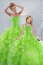  Ball Gowns Beading and Ruffled Layers 15 Quinceanera Dress Lace Up Organza Sleeveless Floor Length