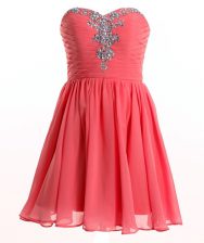 Captivating Sweetheart Sleeveless Lace Up Prom Gown Watermelon Red Chiffon