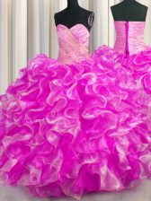 Gorgeous Beading and Ruffles Quince Ball Gowns Rose Pink Lace Up Sleeveless Floor Length
