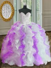 Modern Sleeveless Lace Up Floor Length Beading and Ruffles Sweet 16 Dresses