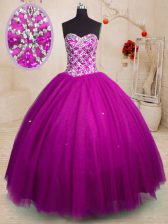 Glorious Ball Gowns Quinceanera Gowns Fuchsia Sweetheart Tulle Sleeveless Floor Length Lace Up