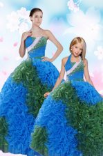Suitable Multi-color Lace Up Sweet 16 Quinceanera Dress Sequins and Pick Ups Sleeveless Floor Length