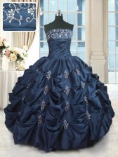 Exceptional Navy Blue Strapless Lace Up Beading and Pick Ups 15 Quinceanera Dress Sleeveless