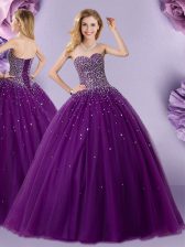 New Style Floor Length Eggplant Purple Sweet 16 Quinceanera Dress Sweetheart Sleeveless Lace Up