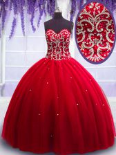  Floor Length Red Vestidos de Quinceanera Sweetheart Sleeveless Lace Up