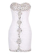  White Sweetheart Zipper Beading and Ruffles Prom Dress Sleeveless