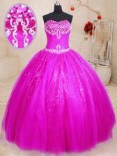 Beauteous Sweetheart Sleeveless Tulle and Sequined Sweet 16 Quinceanera Dress Beading Lace Up