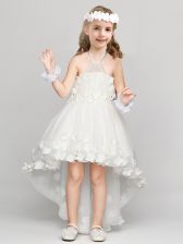  A-line Flower Girl Dress White Halter Top Organza Sleeveless High Low Zipper