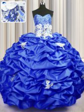 Fancy Sleeveless Brush Train Lace Up With Train Appliques and Sequins and Pick Ups Sweet 16 Dress