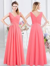 High Quality Watermelon Red Neckline Ruching Vestidos de Damas Sleeveless Zipper