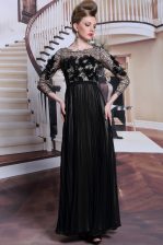  Appliques and Sequins Prom Party Dress Black Clasp Handle 3 4 Length Sleeve Asymmetrical