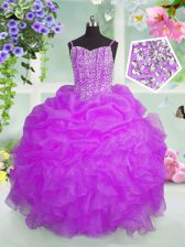  Organza Sleeveless Floor Length Child Pageant Dress and Beading and Ruffles and Pick Ups