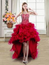 On Sale Red Sleeveless Organza Lace Up Dress for Prom for Prom and Party
