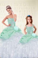 New Arrival Sleeveless Lace Up Floor Length Beading and Ruffles and Hand Made Flower Vestidos de Quinceanera