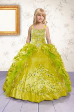 Luxurious Apple Green Ball Gowns Beading and Appliques and Pick Ups Kids Formal Wear Lace Up Satin Sleeveless Floor Length
