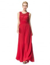 Custom Designed Red Scoop Neckline Beading and Ruching Prom Party Dress Sleeveless Lace Up