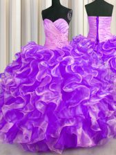 Customized Purple Vestidos de Quinceanera Military Ball and Sweet 16 and Quinceanera with Beading and Ruffles Sweetheart Sleeveless Lace Up