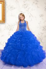  Halter Top Organza Sleeveless Floor Length Girls Pageant Dresses and Beading and Ruffles