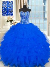 Shining Organza Sleeveless Floor Length Ball Gown Prom Dress and Beading and Ruffles