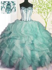 On Sale Green Sweetheart Neckline Beading and Ruffles Quinceanera Gown Sleeveless Lace Up
