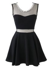  Scoop Sleeveless Chiffon Mini Length Zipper Evening Dress in Black with Beading