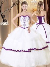  White Organza Lace Up Vestidos de Quinceanera Sleeveless Floor Length Embroidery