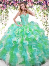 Discount Sweetheart Sleeveless Organza Sweet 16 Dress Beading and Ruffles Lace Up