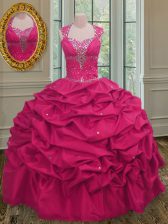 Decent Pick Ups Floor Length Hot Pink 15th Birthday Dress Straps Sleeveless Lace Up