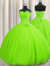  Handcrafted Flower Sleeveless Beading and Sequins and Hand Made Flower Floor Length 15th Birthday Dress