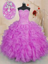  Fuchsia Sweetheart Lace Up Beading and Ruffles Sweet 16 Quinceanera Dress Sleeveless