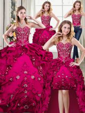  Four Piece Sweetheart Sleeveless Organza and Taffeta Sweet 16 Quinceanera Dress Beading and Embroidery Lace Up