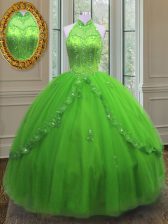  Halter Top Lace Up Beading and Appliques Sweet 16 Quinceanera Dress Sleeveless