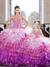 Top Selling Hot Pink Sweetheart Lace Up Beading and Ruffles Sweet 16 Quinceanera Dress Sleeveless