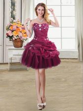 Luxury Pick Ups Mini Length Burgundy Evening Dress Sweetheart Sleeveless Lace Up