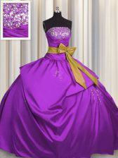  Purple Strapless Lace Up Beading and Bowknot 15 Quinceanera Dress Sleeveless