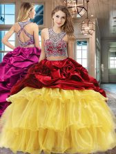  Scoop Sleeveless Brush Train Criss Cross With Train Beading and Ruffled Layers and Pick Ups Sweet 16 Dress