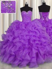 Exceptional Purple Sleeveless Beading and Ruffles Floor Length Quinceanera Gown