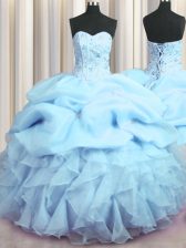 Simple Visible Boning Sleeveless Beading and Ruffles and Pick Ups Lace Up Quinceanera Dresses